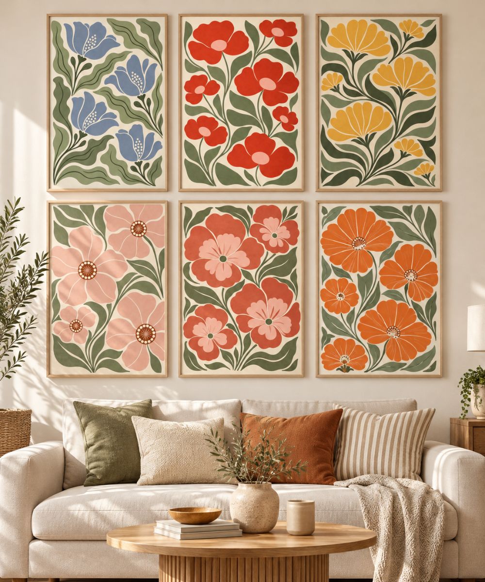 Retro Botanical Wall Art Set of 6 | Printable Floral Prints