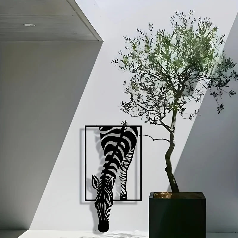 Minimalist Zebra Metal Wall Art | Animal-Themed Design