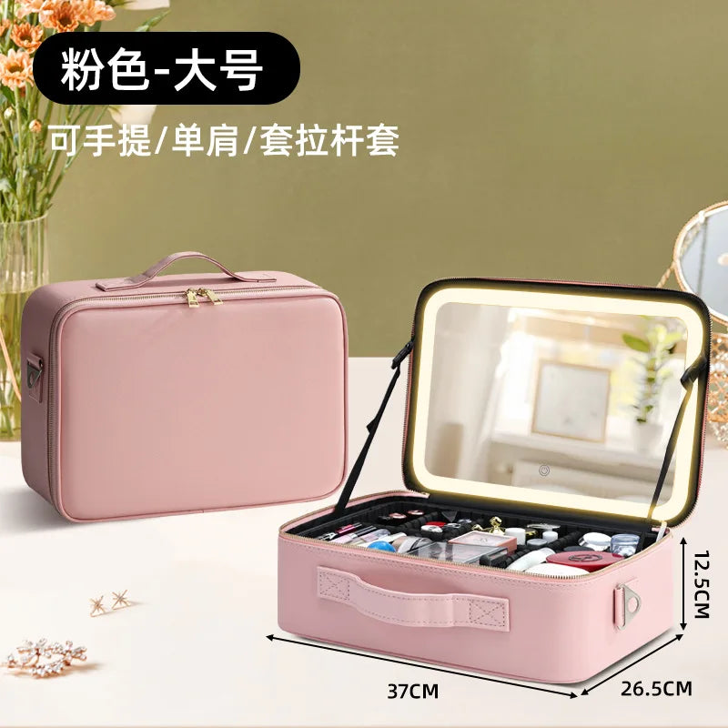 LED Lighted Mirror Makeup Bag with Large Capacity