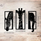 Wall Art Metal Decor 3-Piece Set, Modern Elephant Giraffe Zebra for Indoor Outdoor Home