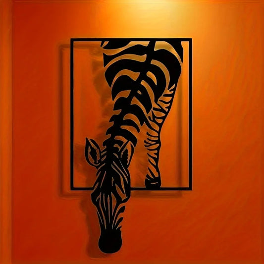 Minimalist Zebra Metal Wall Art | Animal-Themed Design
