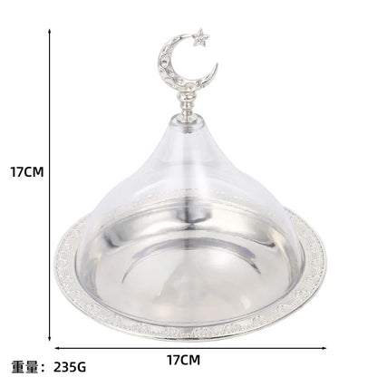 Metal Ramadan Tray with Clear Dome Lid – Elegant Dessert & Snack Organizer