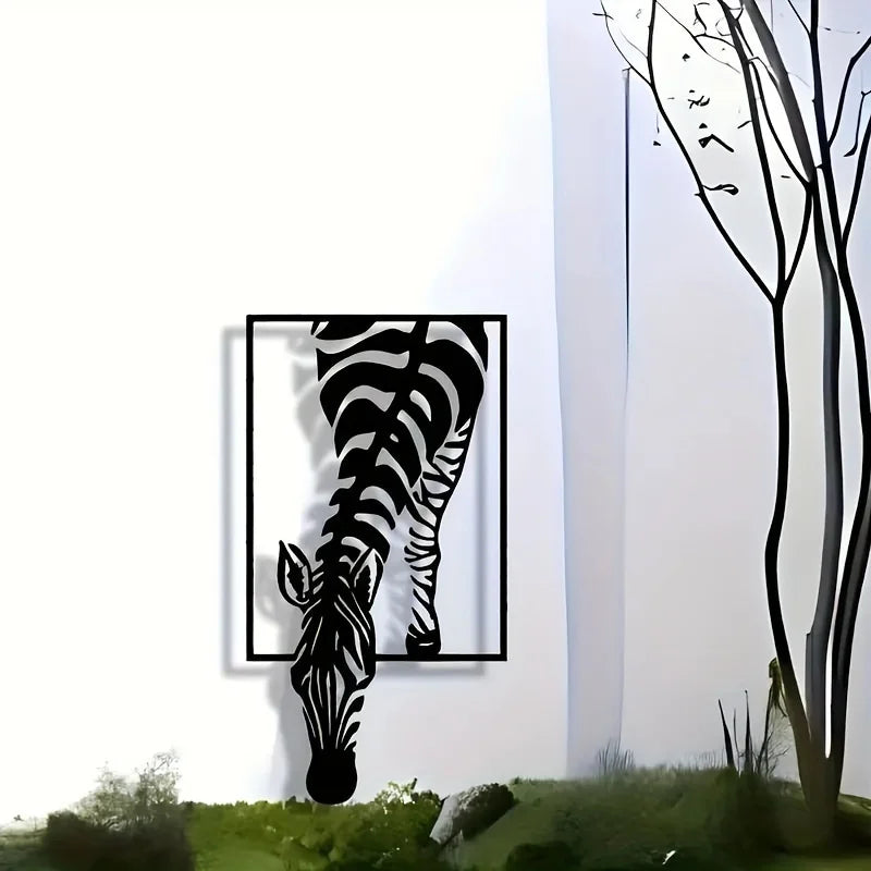 Minimalist Zebra Metal Wall Art | Animal-Themed Design