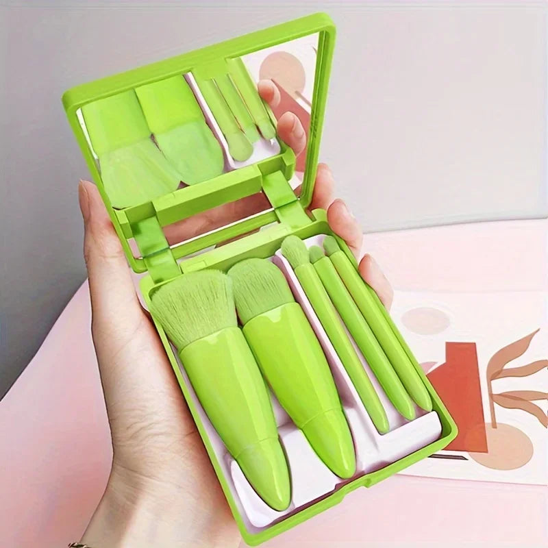 5Pcs Portable Mini Makeup Brush Set With Mirror Foldable