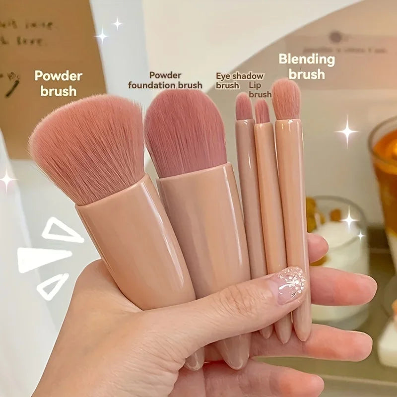 5Pcs Portable Mini Makeup Brush Set With Mirror Foldable