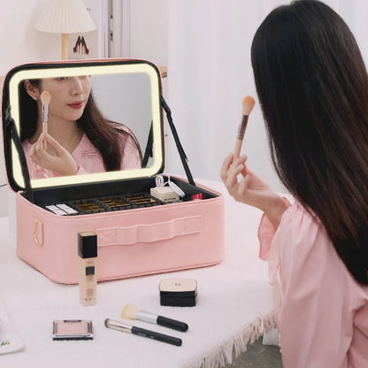 LED Lighted Mirror Makeup Bag with Large Capacity