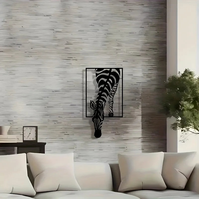Minimalist Zebra Metal Wall Art | Animal-Themed Design