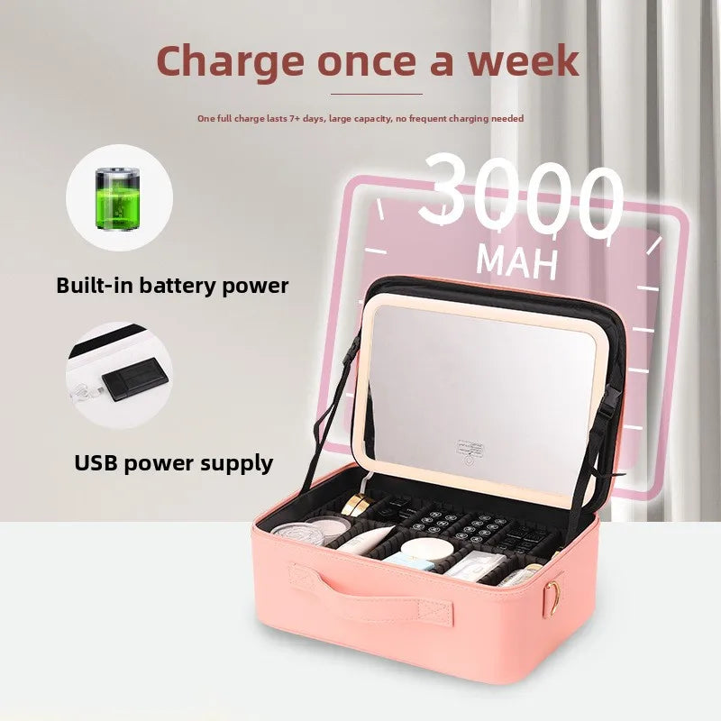 LED Lighted Mirror Makeup Bag with Large Capacity