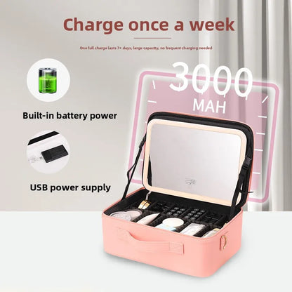 LED Lighted Mirror Makeup Bag with Large Capacity