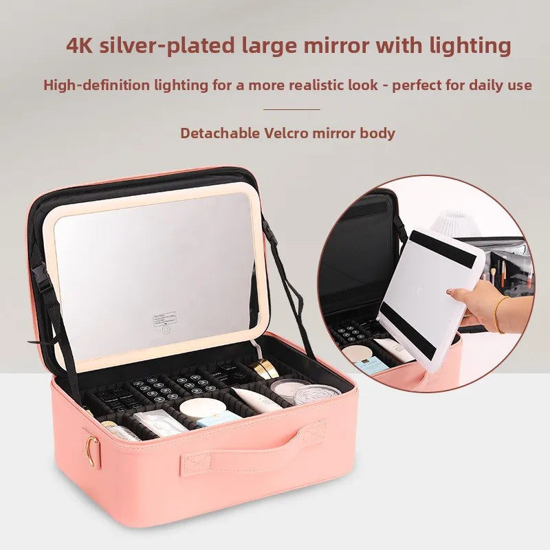 LED Lighted Mirror Makeup Bag with Large Capacity