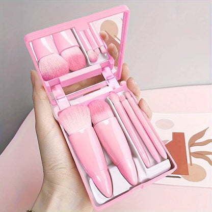 5Pcs Portable Mini Makeup Brush Set With Mirror Foldable