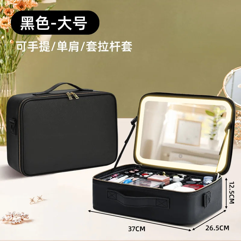 LED Lighted Mirror Makeup Bag with Large Capacity