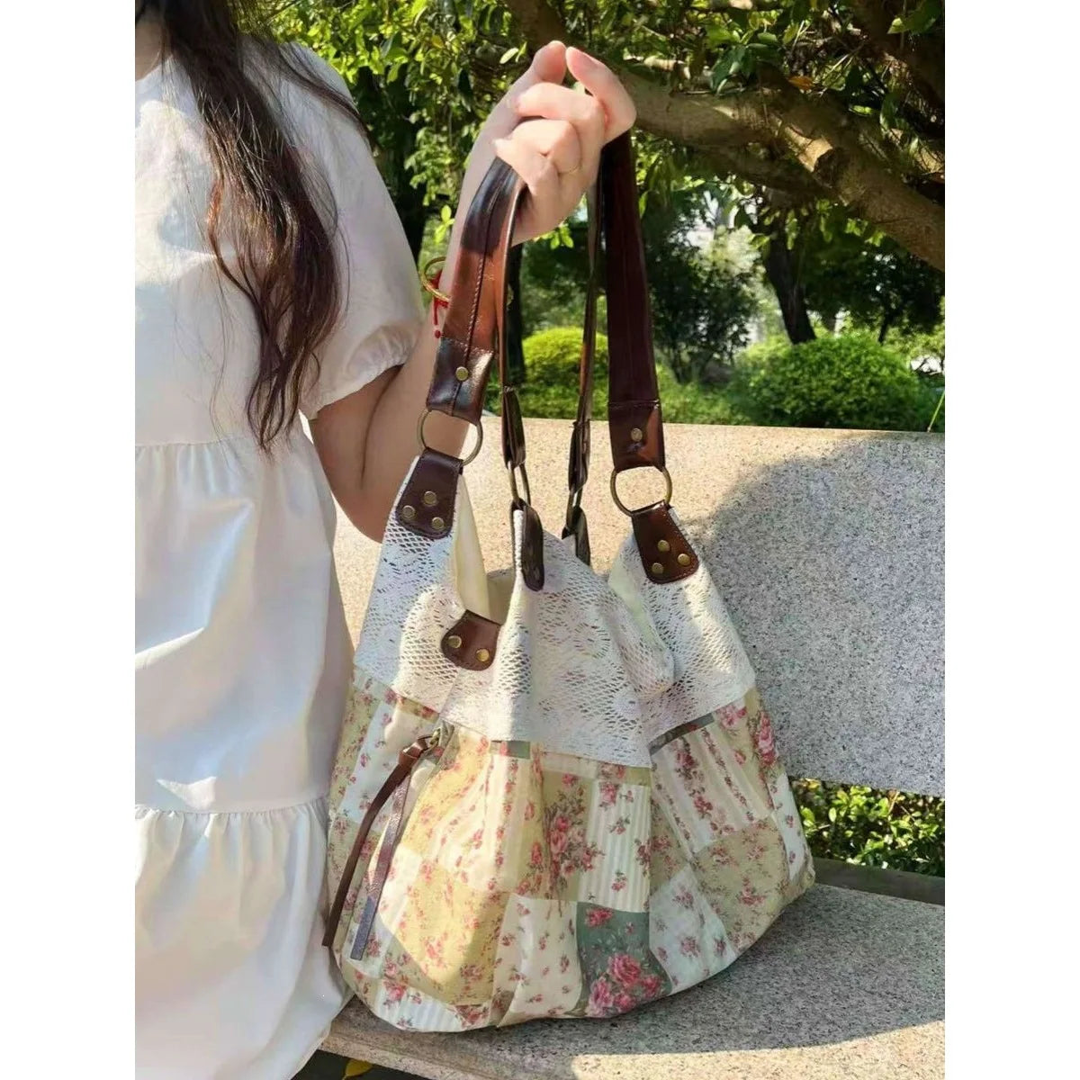 Vintage Floral Patchwork Tote Bag