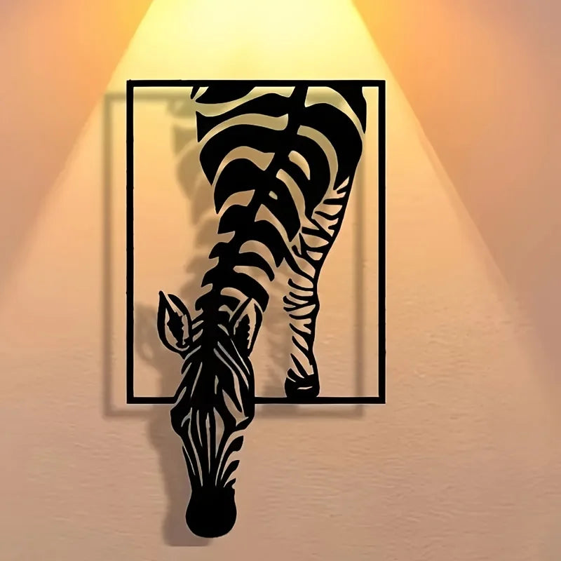 Minimalist Zebra Metal Wall Art | Animal-Themed Design