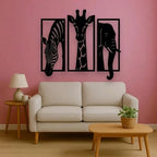 Wall Art Metal Decor 3-Piece Set, Modern Elephant Giraffe Zebra for Indoor Outdoor Home