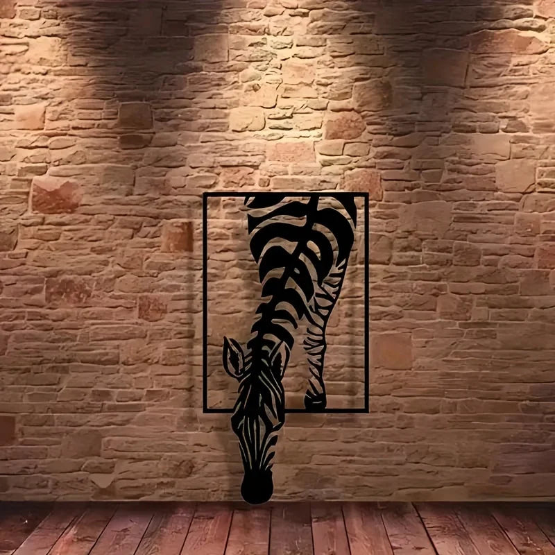 Minimalist Zebra Metal Wall Art | Animal-Themed Design