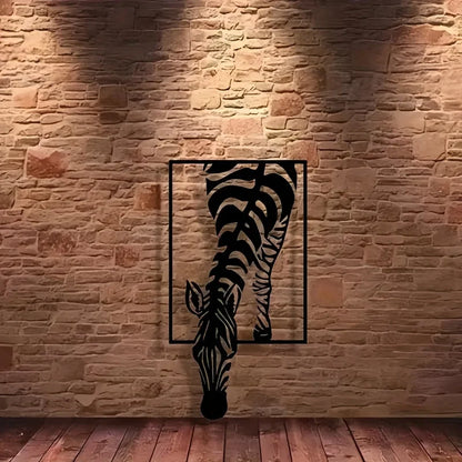 Minimalist Zebra Metal Wall Art | Animal-Themed Design