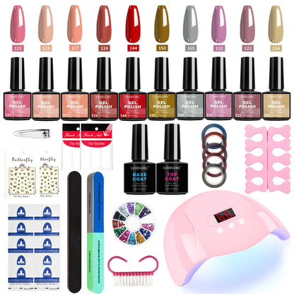 Nail Polish Gel Kit UV LED Lamp Dryer Primer Semi-Permanent Manicure Set