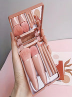 5Pcs Portable Mini Makeup Brush Set With Mirror Foldable