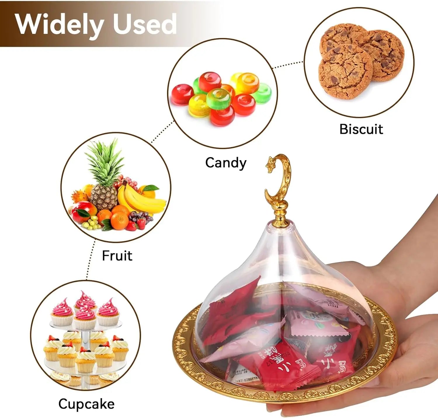 Metal Ramadan Tray with Clear Dome Lid – Elegant Dessert & Snack Organizer