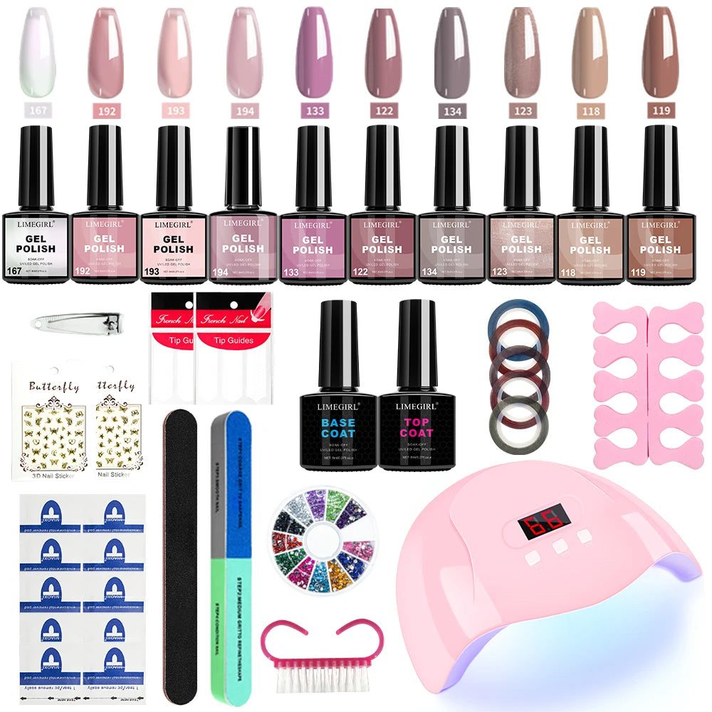 Nail Polish Gel Kit UV LED Lamp Dryer Primer Semi-Permanent Manicure Set