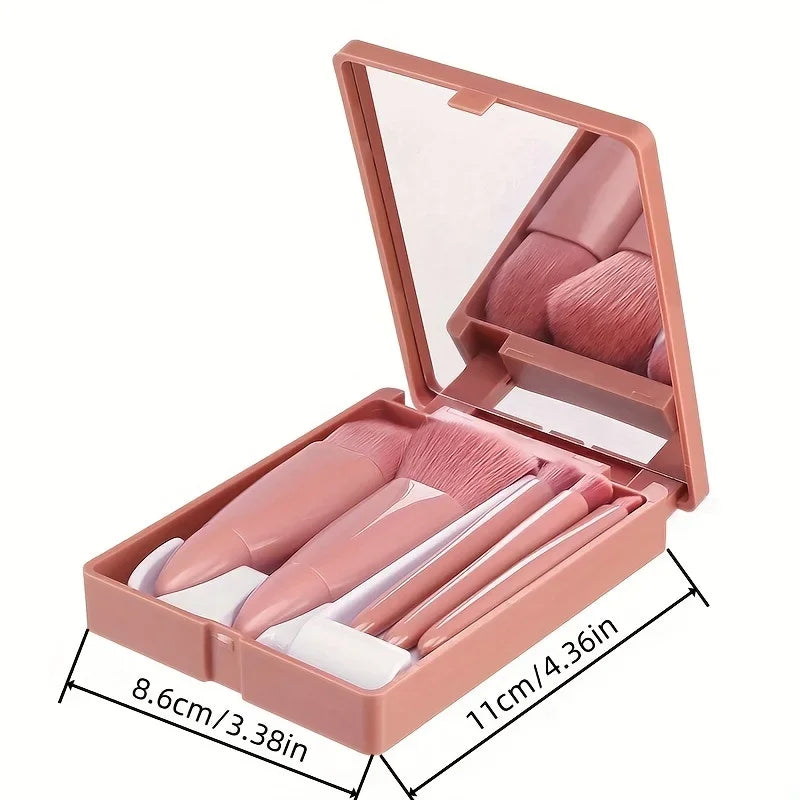5Pcs Portable Mini Makeup Brush Set With Mirror Foldable