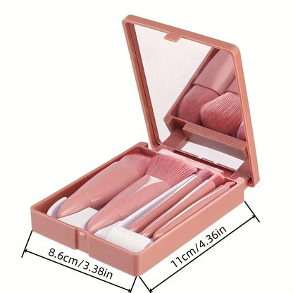 5Pcs Portable Mini Makeup Brush Set With Mirror Foldable