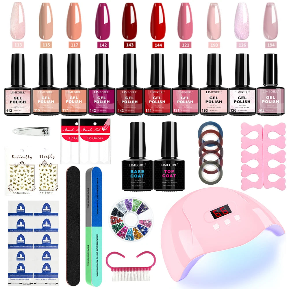 Nail Polish Gel Kit UV LED Lamp Dryer Primer Semi-Permanent Manicure Set