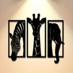 Wall Art Metal Decor 3-Piece Set, Modern Elephant Giraffe Zebra for Indoor Outdoor Home