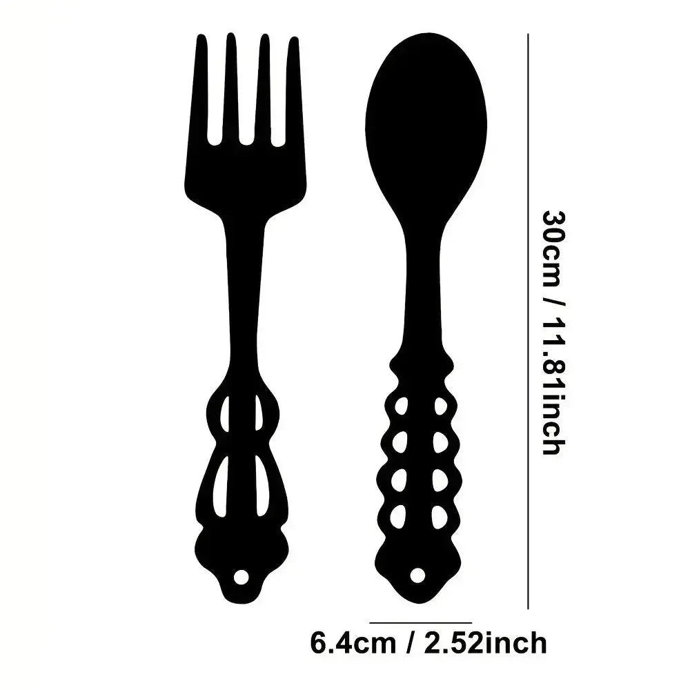 Set of 2 Black Fork and Spoon Metal Signs | Rustic Kitchen Wall Art Decor Luxe Stella