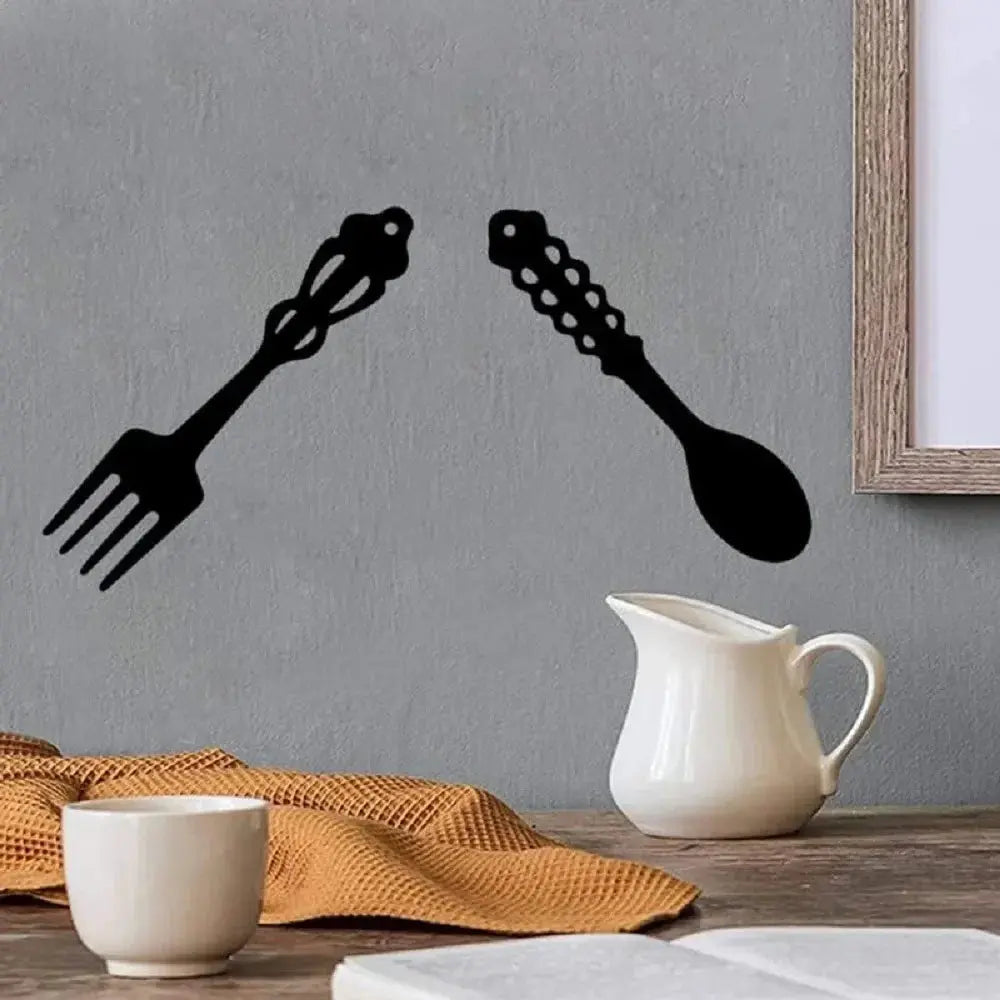 Set of 2 Black Fork and Spoon Metal Signs | Rustic Kitchen Wall Art Decor Luxe Stella