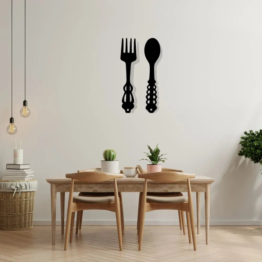 Set of 2 Black Fork and Spoon Metal Signs | Rustic Kitchen Wall Art Decor Luxe Stella