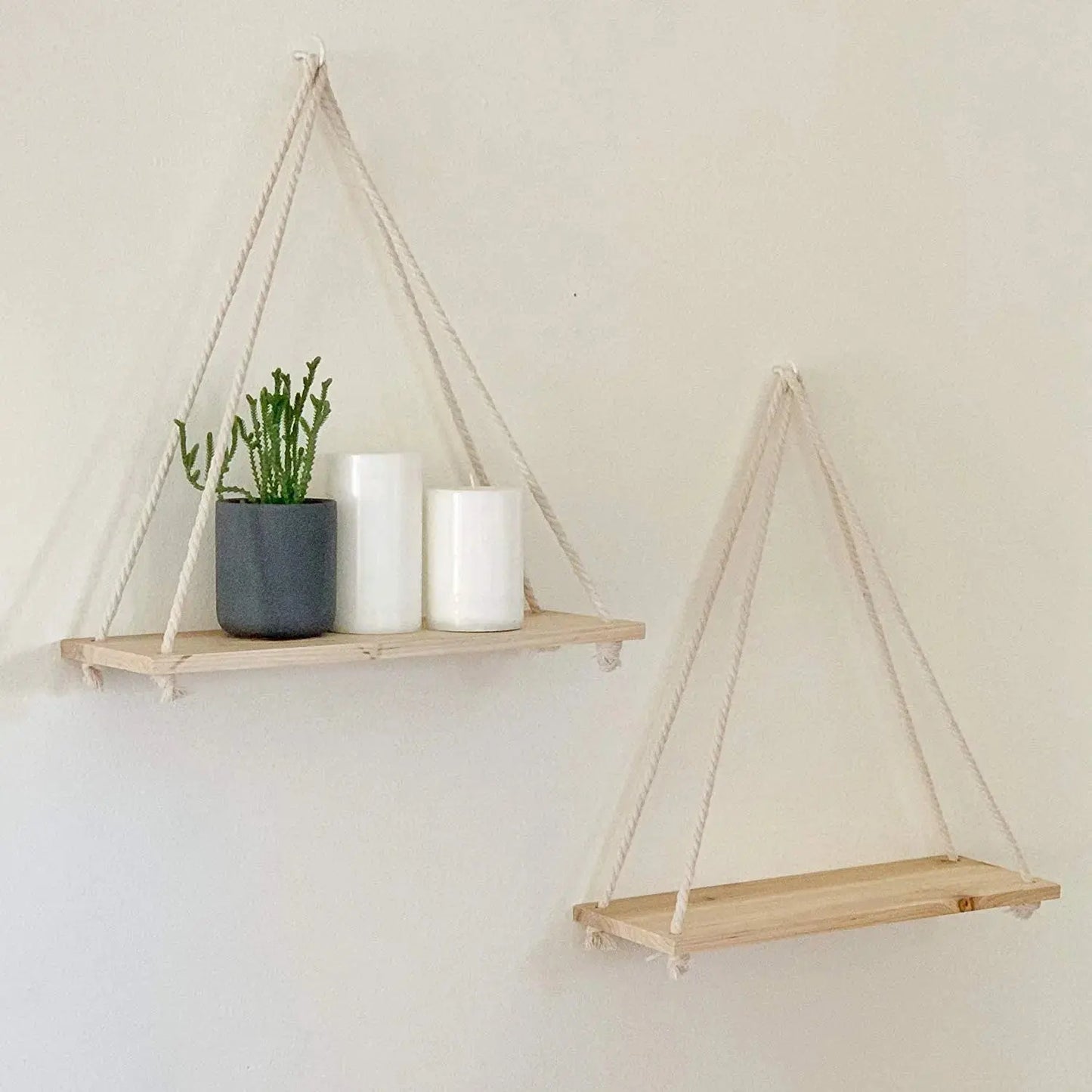 Wooden Rope Swing Wall Hanging Plant Flower Pot Tray Luxe Stella