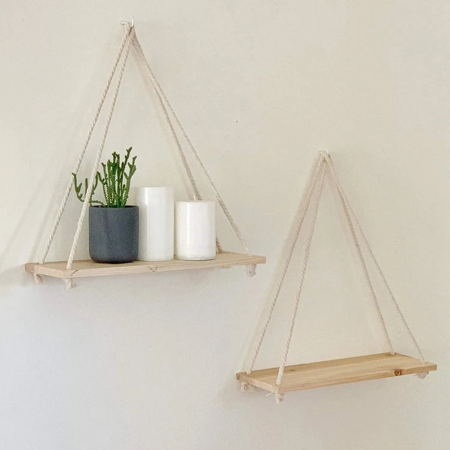 Wooden Rope Swing Wall Hanging Plant Flower Pot Tray Luxe Stella