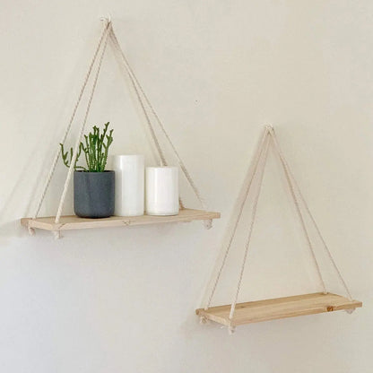 Wooden Rope Swing Wall Hanging Plant Flower Pot Tray Luxe Stella