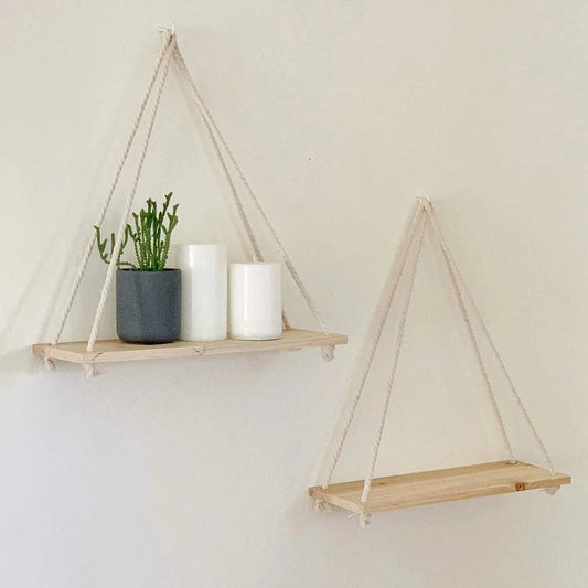 Wooden Rope Swing Wall Hanging Plant Flower Pot Tray Luxe Stella