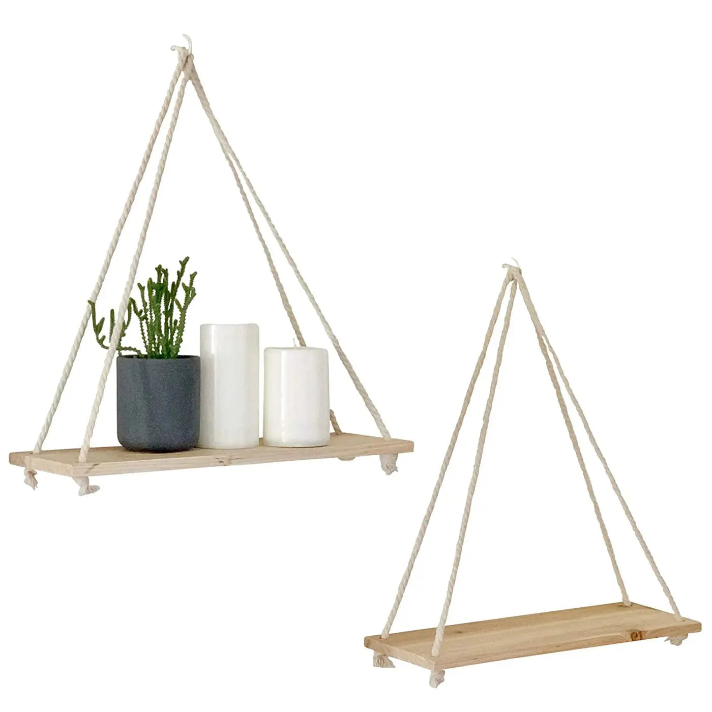 Wooden Rope Swing Wall Hanging Plant Flower Pot Tray Luxe Stella