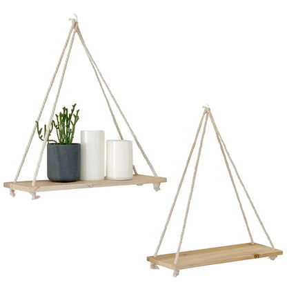 Wooden Rope Swing Wall Hanging Plant Flower Pot Tray Luxe Stella