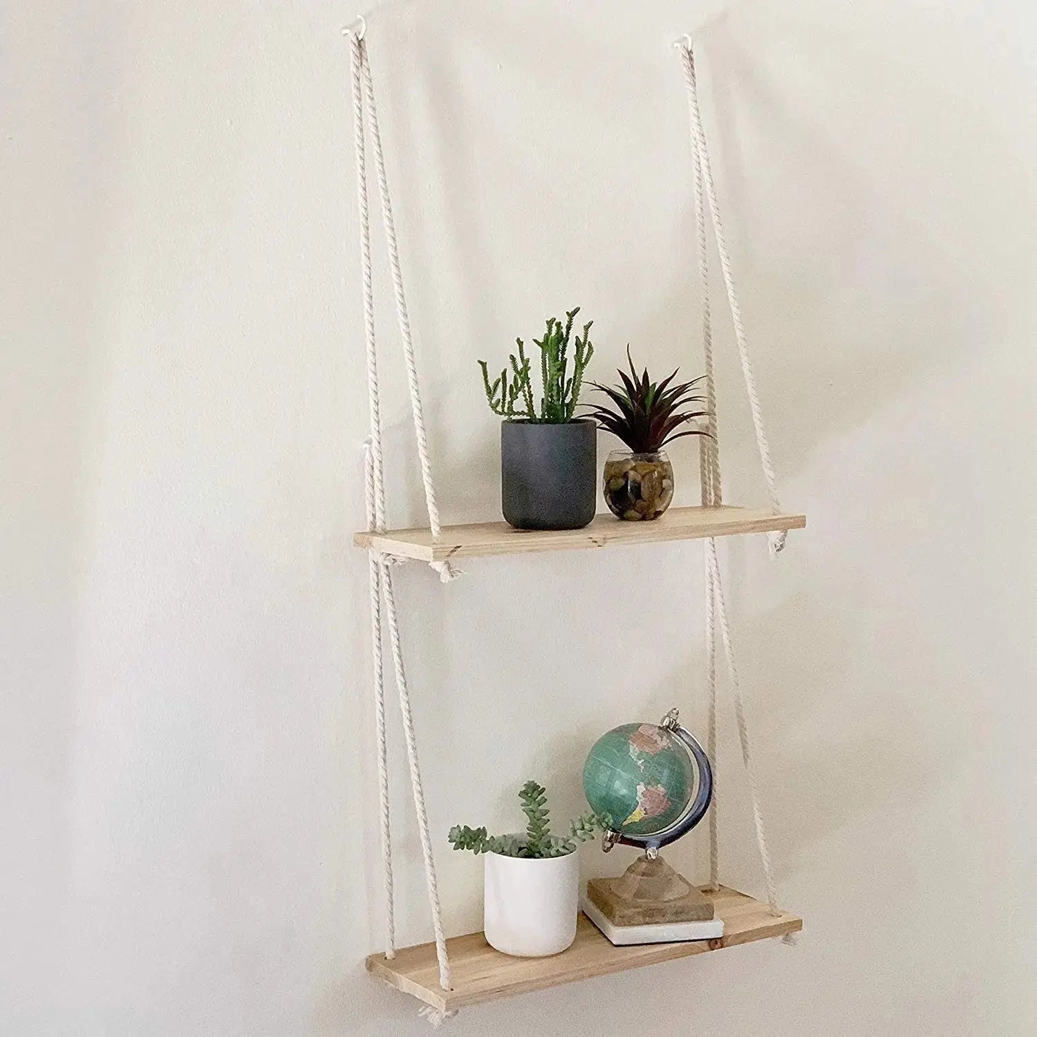 Wooden Rope Swing Wall Hanging Plant Flower Pot Tray Luxe Stella