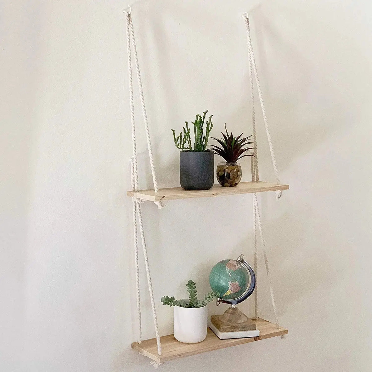 Wooden Rope Swing Wall Hanging Plant Flower Pot Tray Luxe Stella