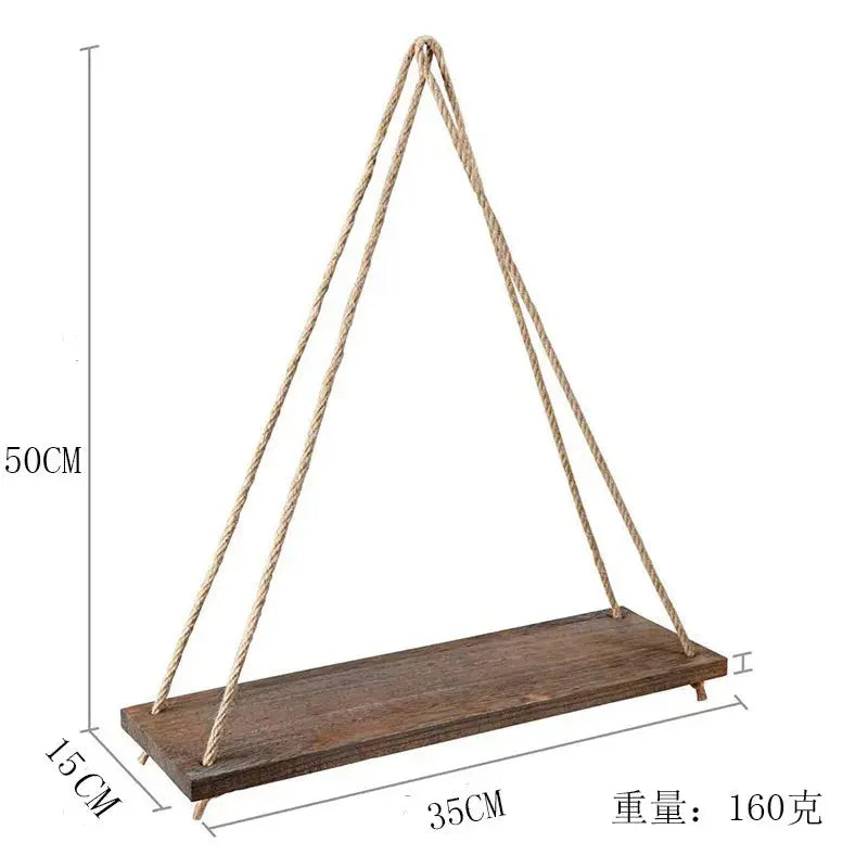 Wooden Rope Swing Wall Hanging Plant Flower Pot Tray Luxe Stella