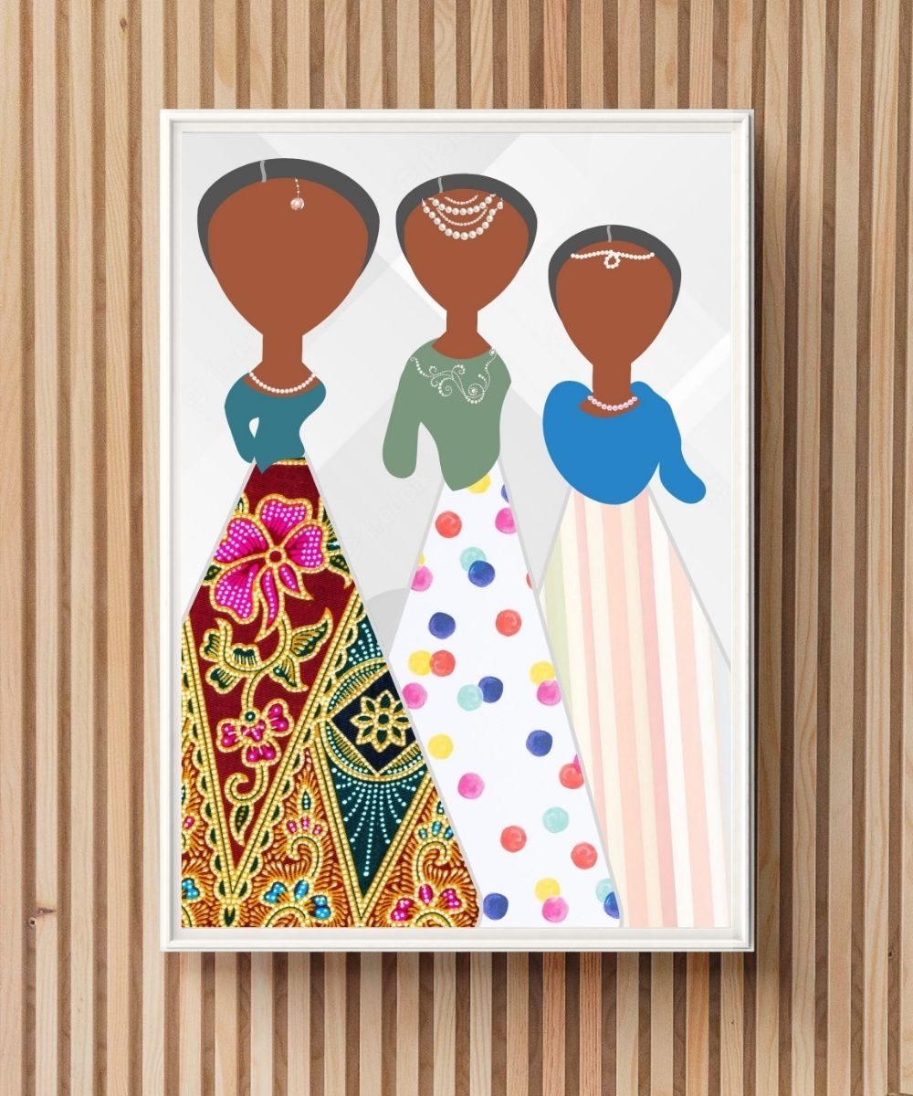 Modern colorful feminine print, abstract people art
