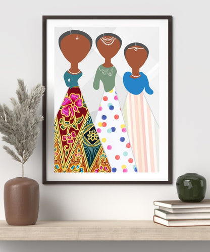 Modern colorful feminine print, abstract people art