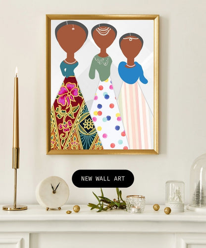 Modern colorful feminine print, abstract people art